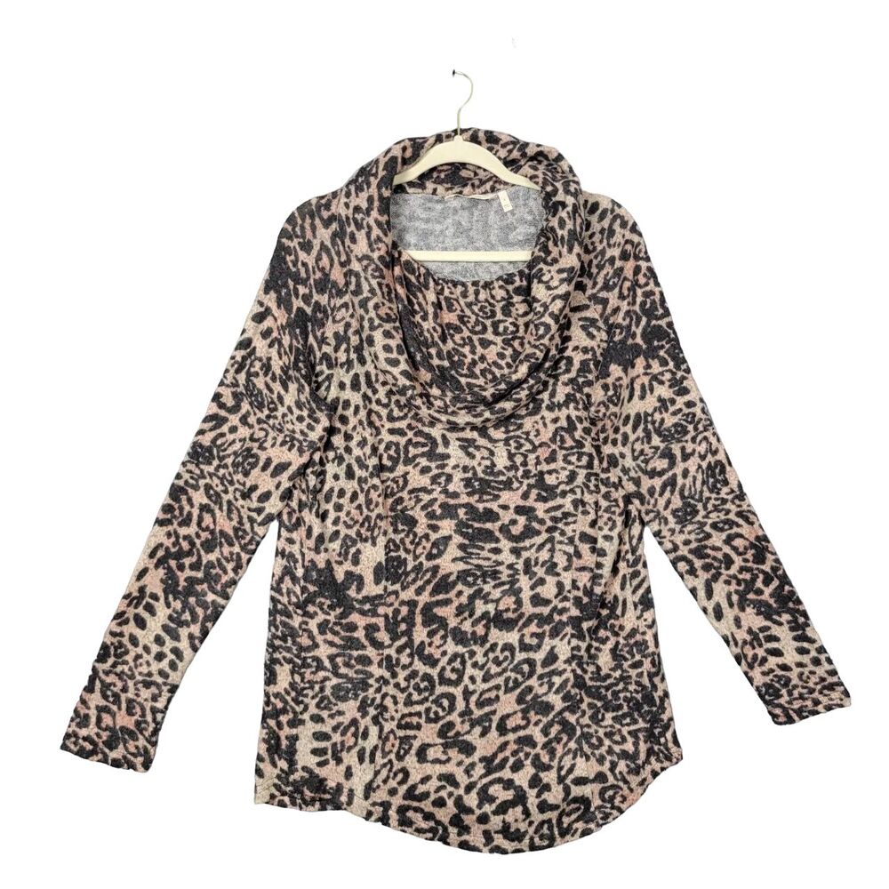 SOFT SURROUNDINGS 2AC93 Felina Animal Print Cowl Neck Tunic Sweater SIZE LARGE